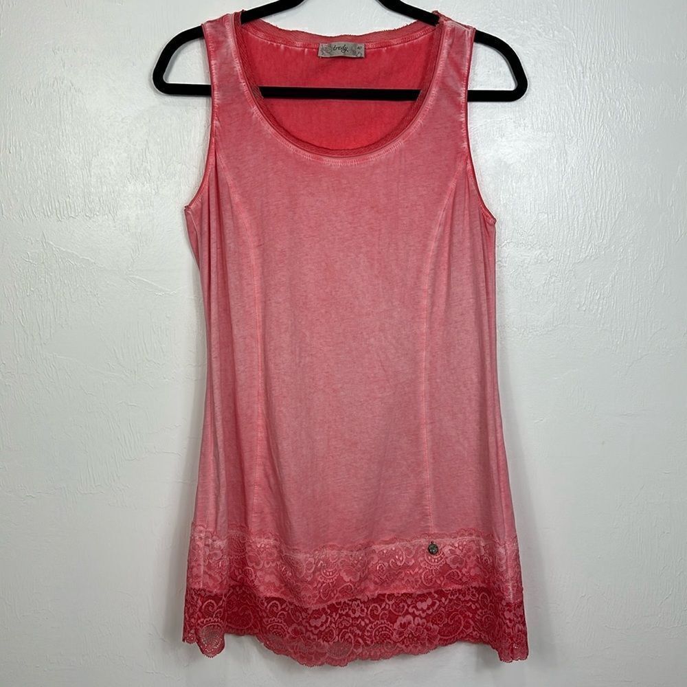 Tredy Cotton Sleeveless Pink Mineral Wash Tunic Top Size M